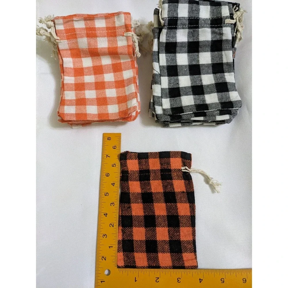 36 Buffalo Plaid Orange Black Drawstring Bags Fabric Sacks Gift Bag Cloth 4.5x3